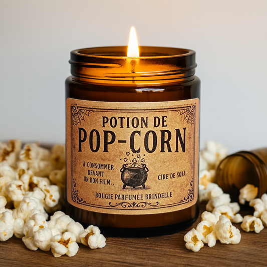 Bougie parfumée Soirée ciné, Cire végétale artisanale, Parfum popcorn gourmand