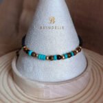 Bracelet FORCE en code Morse. Œil de tigre & Turquoise