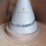 Bracelet JE T’AIME en code Morse. Quartz rose & Turquoise