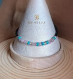 Bracelet JE T’AIME en code Morse. Quartz rose & Turquoise