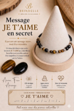 Bracelet JE T’AIME code Morse – Œil de tigre, Agate noire – Image 2