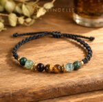 Bracelet œil de tigre et agate mousse, bijou macramé ajustable
