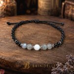 Bracelet labradorite pierre de lune obsidienne, bijou macramé ajustable