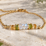 Bracelet Rosée. Pierre de lune, péridot & citrine