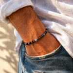 Bracelet homme en pierres naturelles. Obsidienne, œil de tigre et hématite