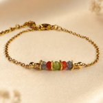 Bracelet Grenade. Iolite, péridot et cornaline